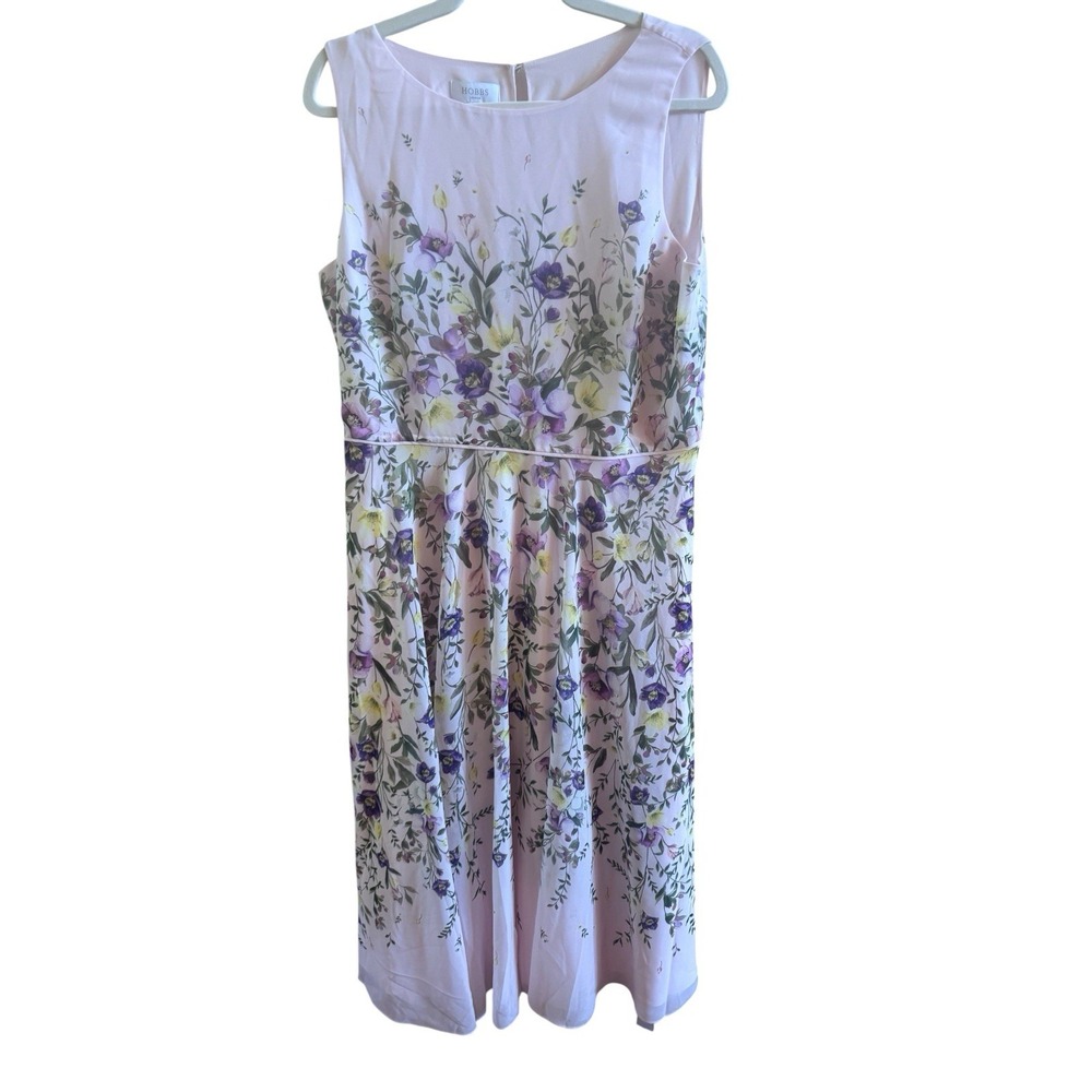 NWOT Hobbs London Carly Midi Dress 12 Pale Pink Botanical Floral Print Gorgeous
